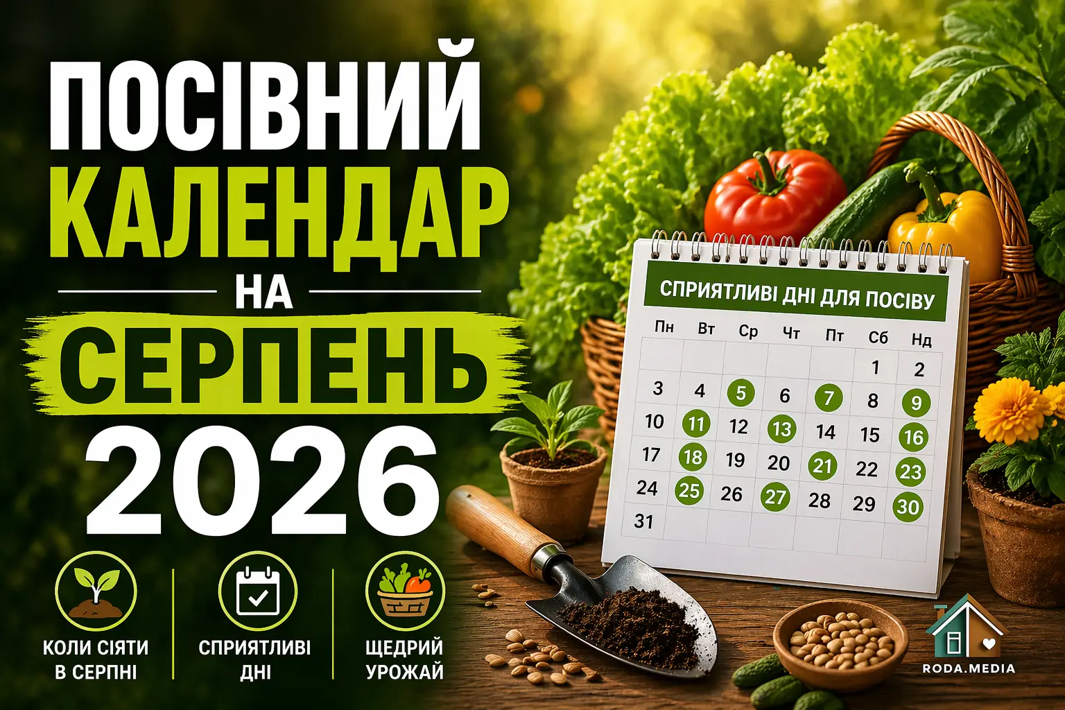 Посівний календар на серпень 2026 року - Roda Media