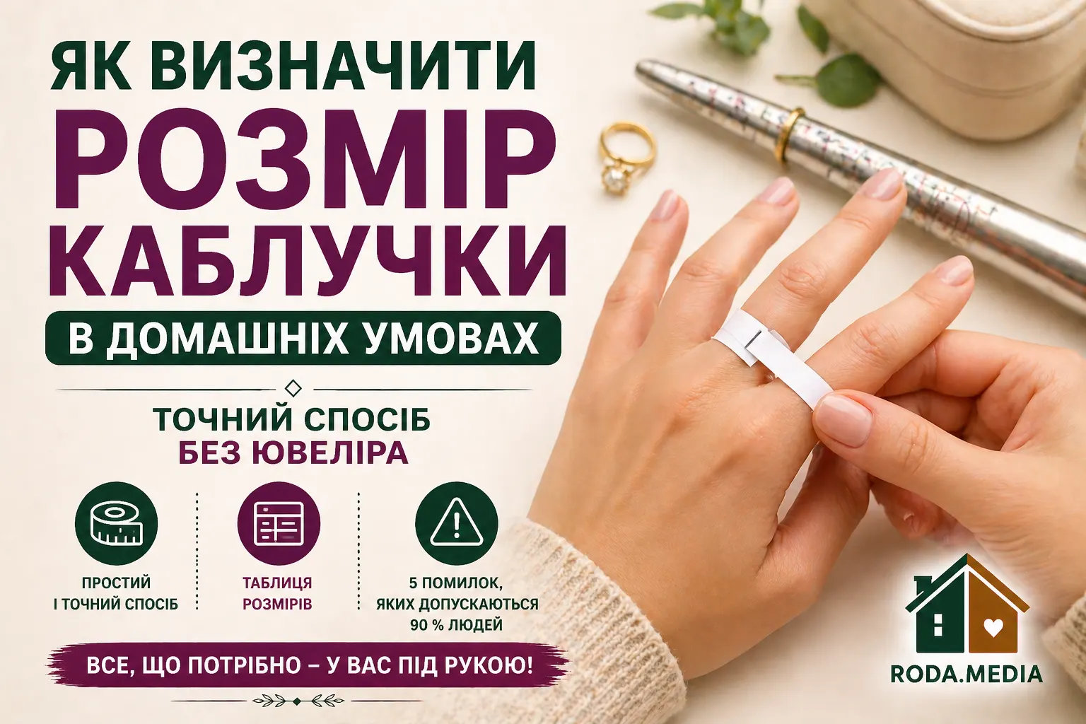 Як визначити розмір каблучки в домашніх умовах - Roda Media