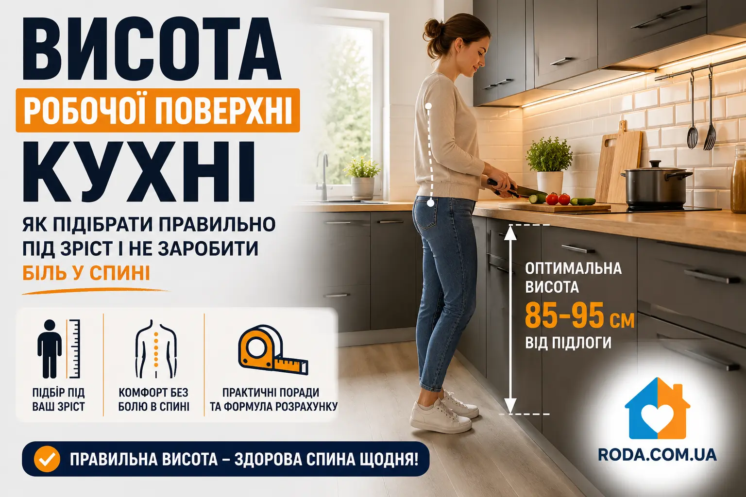 Висота робочої поверхні кухні: як підібрати правильно - Roda Media