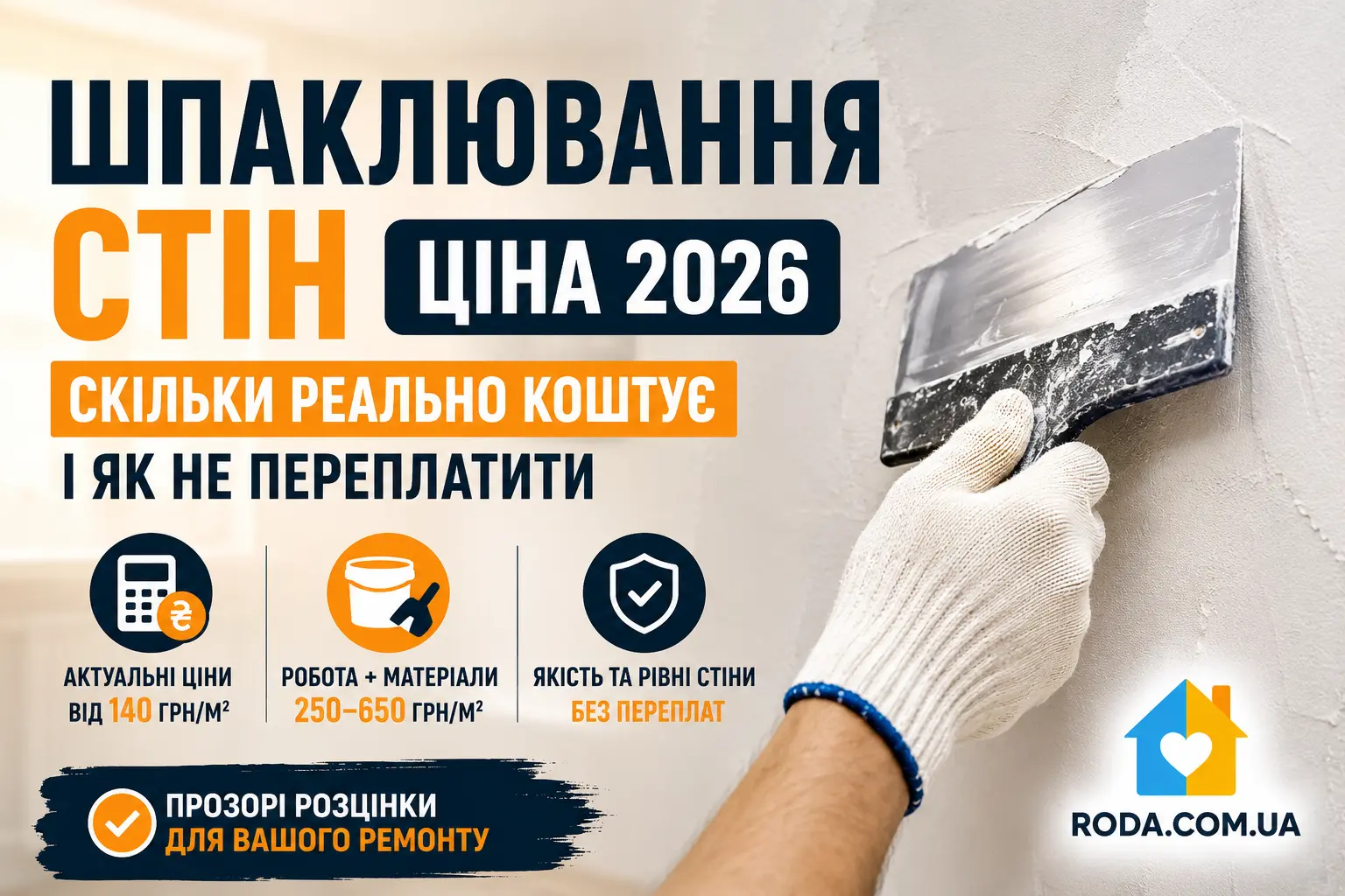 Шпаклювання стін ціна 2026: скільки реально коштує і як не переплатити - Roda Media