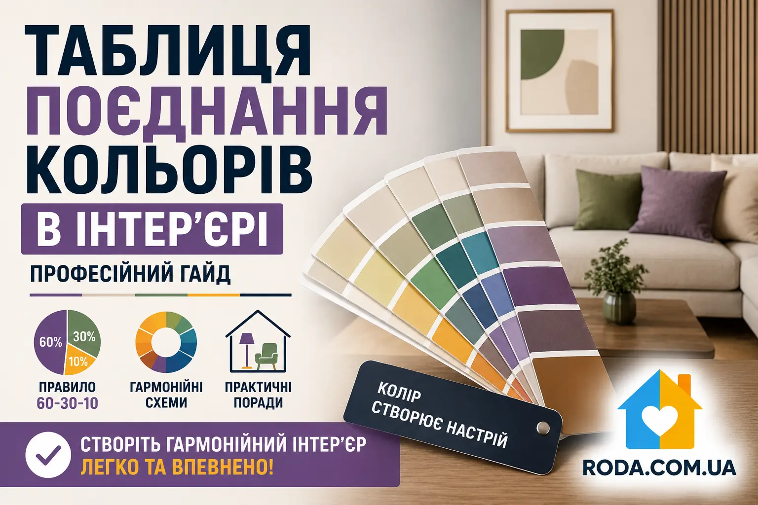 Таблиця поєднання кольорів в інтер’єрі: професійний гайд зі створення гармонійної палітри - Roda Media
